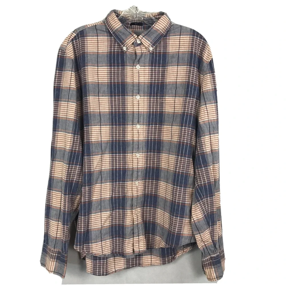 J. Crew Shirt Mens Sz L Homespun Cotton Slim Fit Button Down Blue Plaid